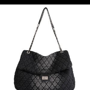 🐢 Vege Adriana Puffy Denim Bag. Black and Grey. Large 2 way tote. NWOT